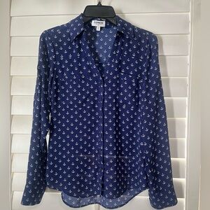 Express Navy Anchor Print Button Down Shirt